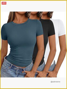 Polyester Spandex Slim Fitted Crop Top Short Sleeve T-Shirt
